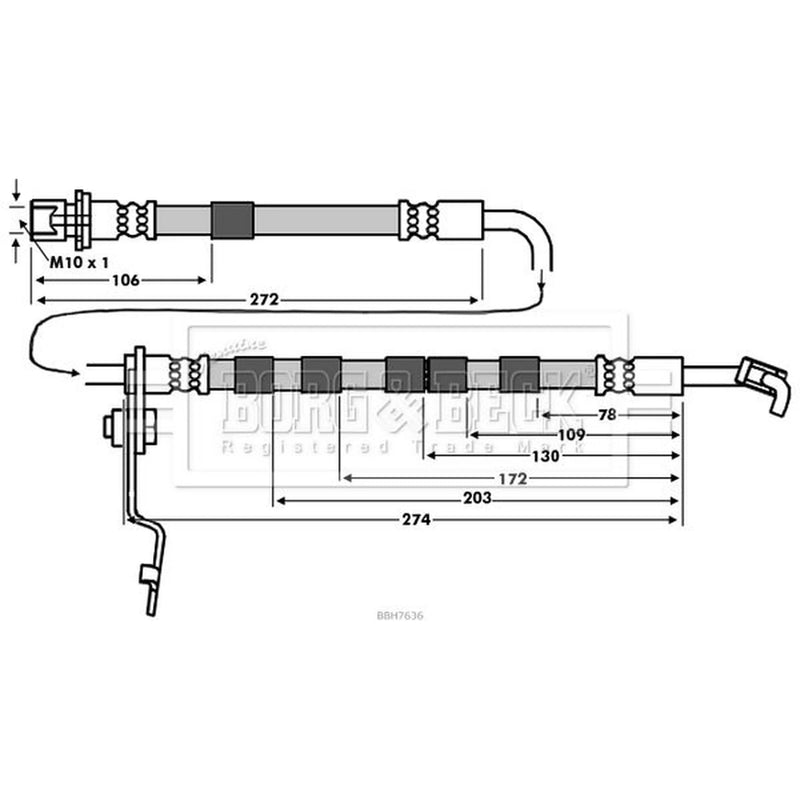 Borg & Beck Brake Hydraulic Hose Line Front Left BBH7636
