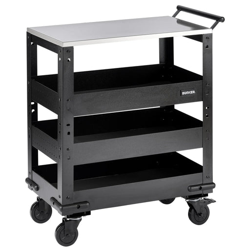 BUNKER 3 Tier Trolley with Pull Handle and Stainless Steel Worktop, 714mm - image 1