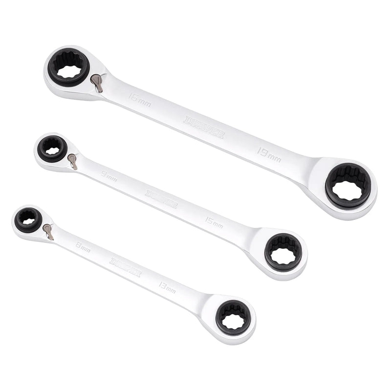 Draper Metric 4-in-1 Reversible Double Ring End Ratchet Spanner Set (3 Piece) - image 1