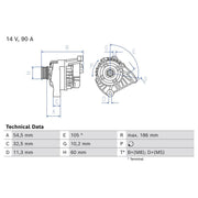 Bosch Car Alternator 12V fits Fiat Seicento / 600 1998-2010 1.1