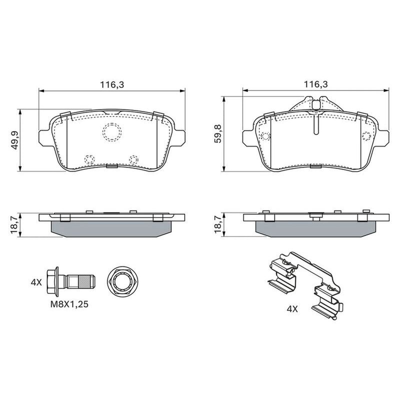Bosch Front & Rear Pads fits Mercedes-Benz Cla 2013-2019 117.352