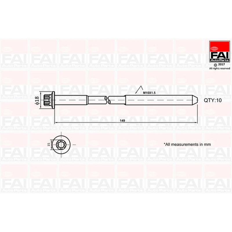 FAI Cylinder Head Bolt Set M10 x 1.5 fits Chrysler Neon II 2001-2006 1.6