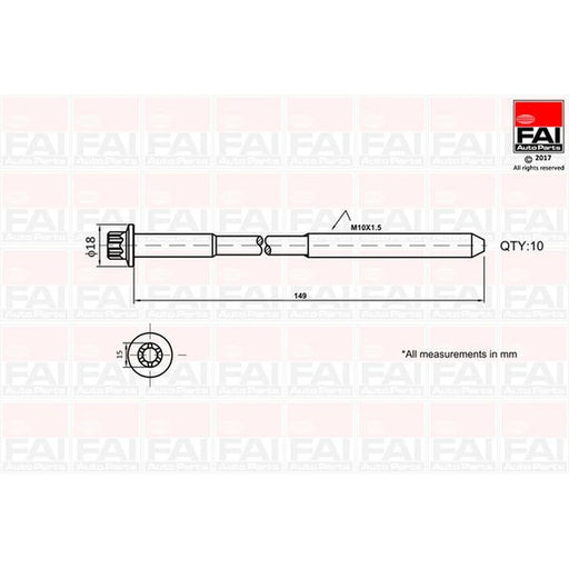 FAI Cylinder Head Bolt Set M10 x 1.5 fits Chrysler Neon II 2001-2006 1.6