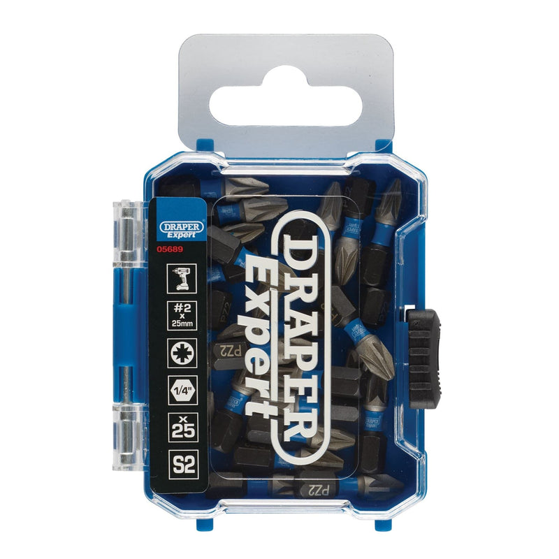 Draper Expert PZ-Type Impact Screwdriver Bits, No.2 x 25mm, 1/4" Hex (Pack of 25 Draper - Dynamic Drive