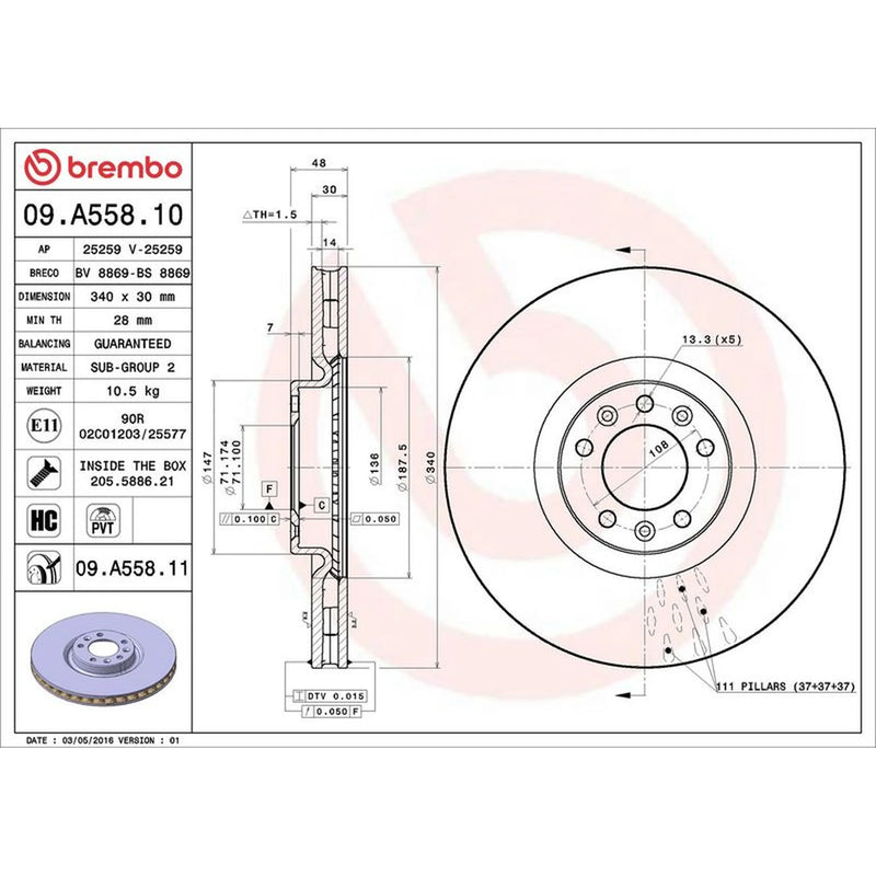 Brembo 2 x Front Brake Discs 09.A558.11-x2