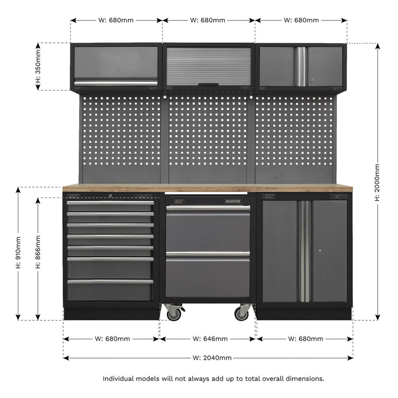 Sealey Superline Pro 2.04m Storage System Pressed Wood Worktop APMSSTACK12W Sealey - Dynamic Drive
