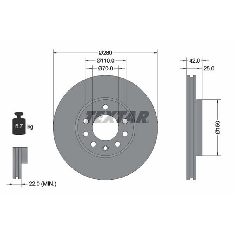 Textar 2 x Vented Front Brake Discs 92091903-x2