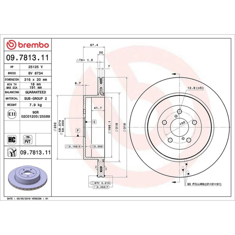 Brembo 2 x Internally Vented Brake Discs fits Subaru Impreza 2001-2005 2.0