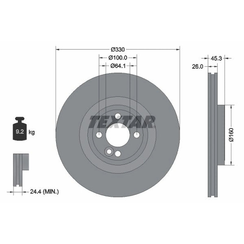 Textar 2 x Vented Front Brake Discs 92275403