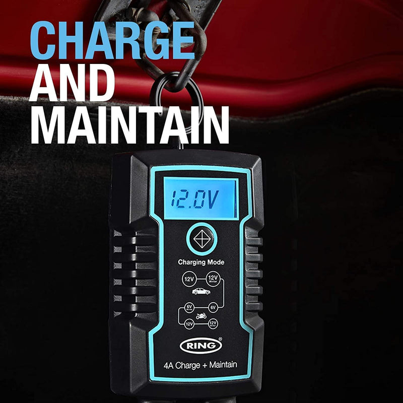 Ring 4A Smart Battery Charger and Battery Maintainer LCD Display 6/12v Ring Automotive - Dynamic Drive