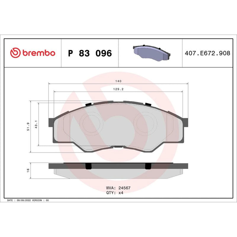 Brembo 4 x Front Brake Pad Set fits Toyota Hilux Vigo VII Pickup 2004-2015 2.5