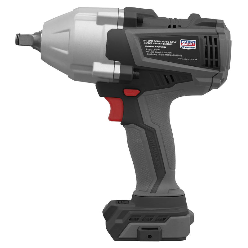 Premier SV20 Series 1/2"Sq Drive Brushless Cordless Impact Wrench 20V Body Only Sealey Premier - Dynamic Drive