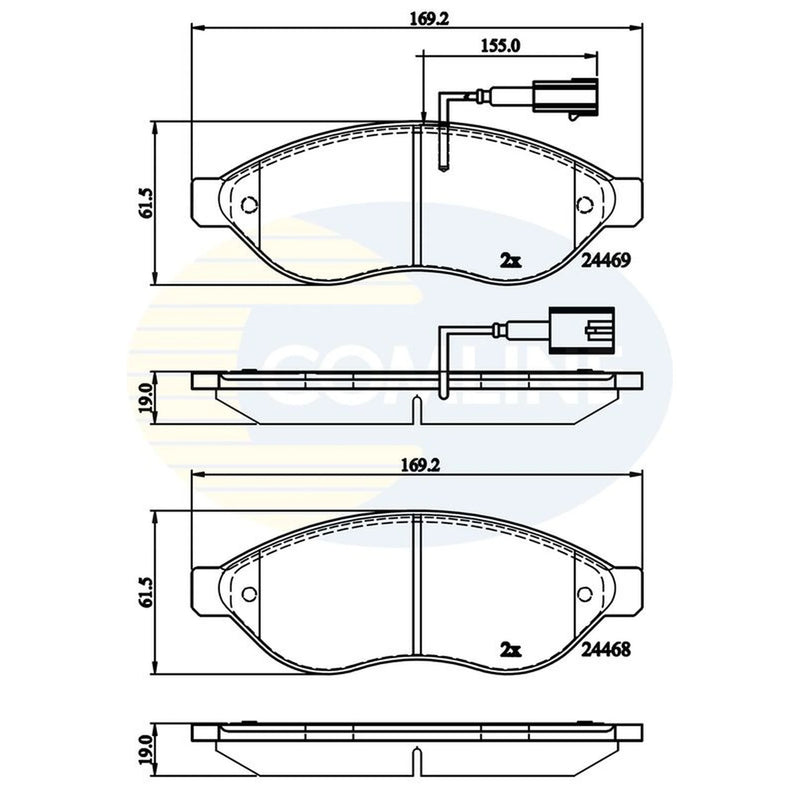 Comline 4 x Front Brake Pad Set fits Citroën Relay III 2006-2023 2.0 2.2 3.0
