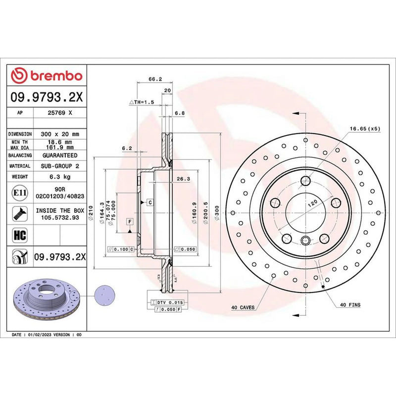 Brembo Xtra Rear Brake Perforated/Vented Discs & Pads fits BMW 3 2005-2013