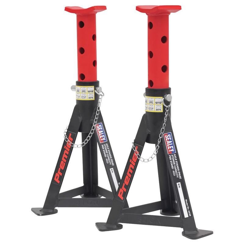 Sealey Axle Stands (Pair) 3tonne Capacity per Stand - Red AS3R Sealey  - Dynamic Drive