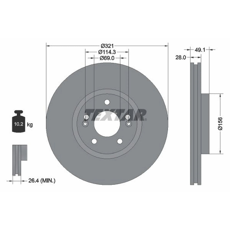 Textar 2 x Vented Front Brake Discs 92166005-x2
