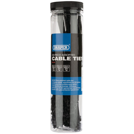 Draper Assorted Nylon Cable Tie Pack (200 Piece) 90725 Draper - Dynamic Drive