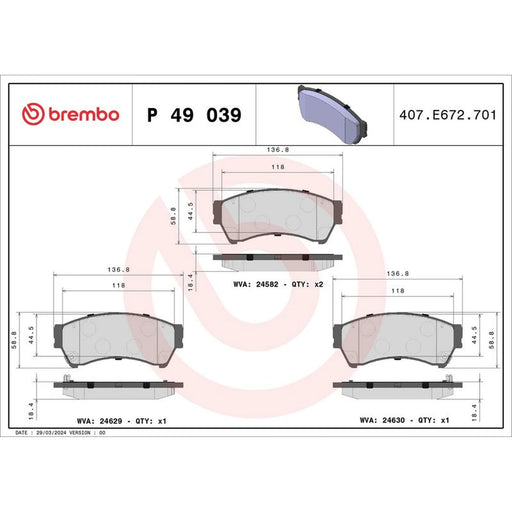 Brembo 4 x Front Brake Pad Set fits Mazda 6 2007-2013 1.8 2.0 2.2 2.5