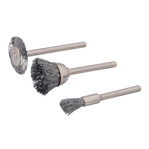 Silverline Rotary Tool Steel Wire Brush Set 3pce 5, 15, 20mm Dia Silverline - Dynamic Drive