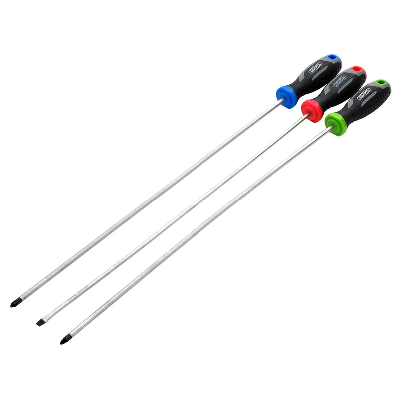 Draper Long Reach Soft Grip Screwdriver Set (3 Piece) - 200/S1 - image 1
