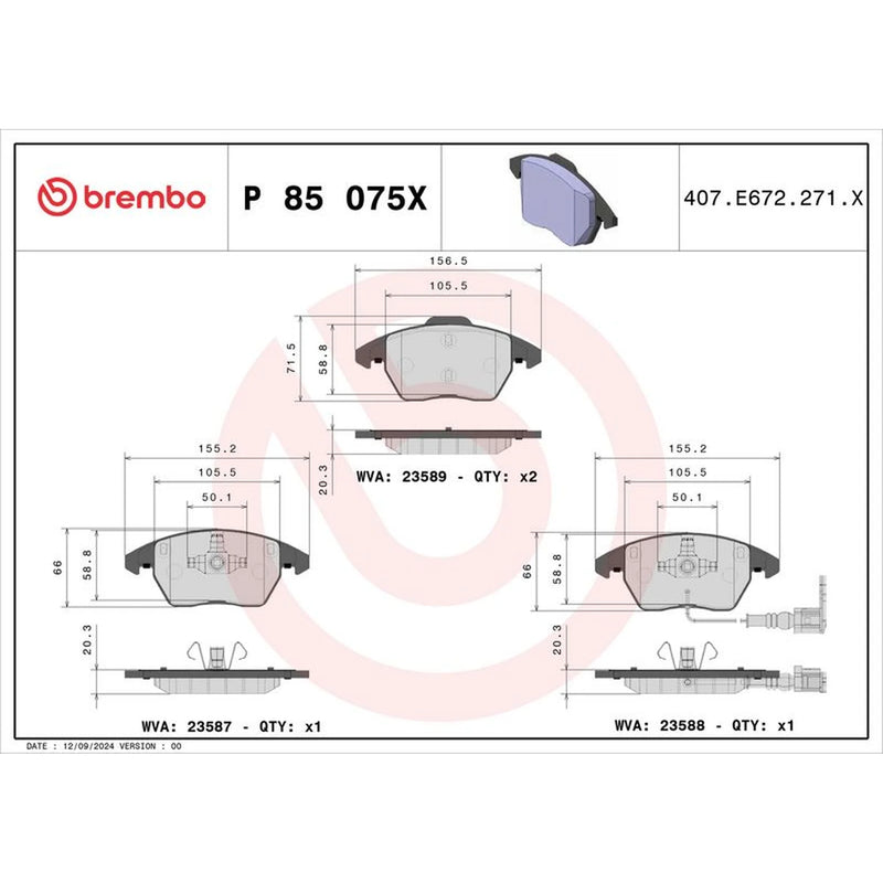Brembo 4 x Front Brake Pad Set fits Audi A1 2010-2018 1.0 1.2 1.4 1.6 1.8 2.0