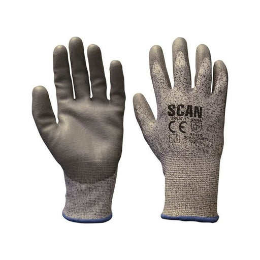 Scan Grey PU Coated Cut 5 Gloves - L (Size 9) Scan - Dynamic Drive