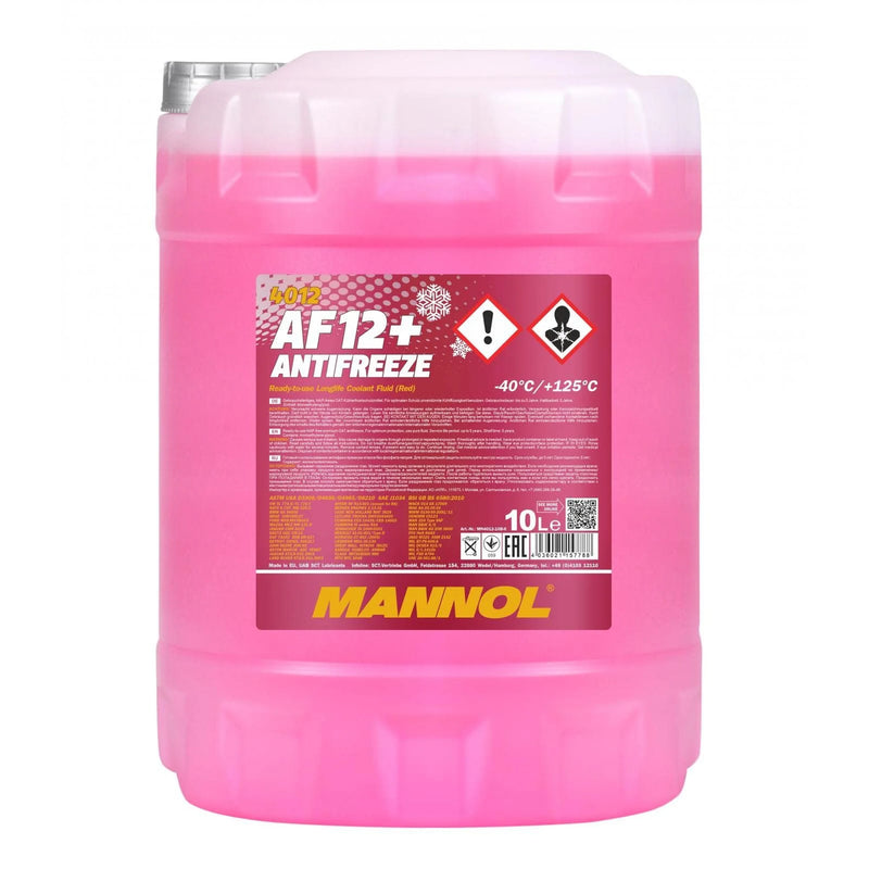 MANNOL Antifreeze Coolant Fluid AF12+ Red Ready To Use Mixed Long Life -40 10L