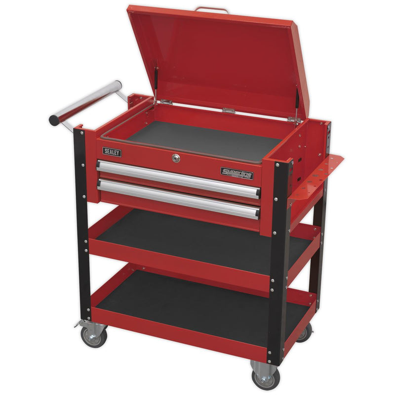 Sealey HD Mobile Tool & Parts Trolley 2 Drawer & Locking Top - Red AP760M Sealey  - Dynamic Drive