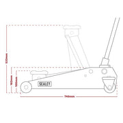 Sealey Trolley Jack 3tonne Rocket Lift Black 3040AB Sealey  - Dynamic Drive