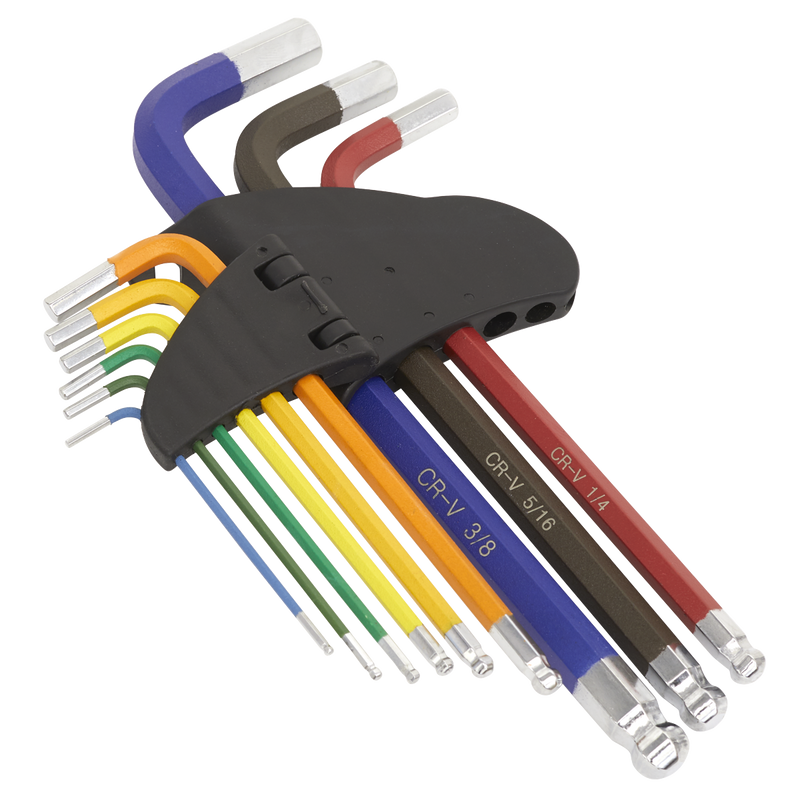 Sealey Ball-End Hex Key Set 9pc Long Colour-Coded Imperial AK7197 Sealey  - Dynamic Drive