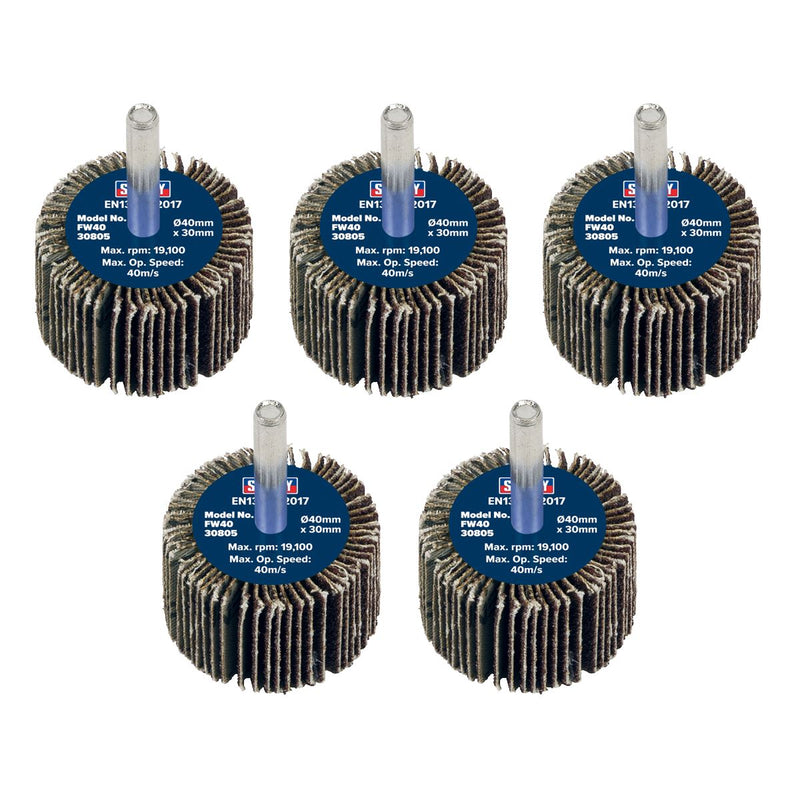 Sealey 40 x 30mm Abrasive Flap Wheel on 6mm Shaft 80Grit - Pack of 5 FW4030805 Sealey - Dynamic Drive
