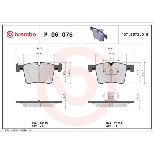 Brembo 4 x Front Brake Pad Set fits BMW 1 Sports Hatch 2011-2019