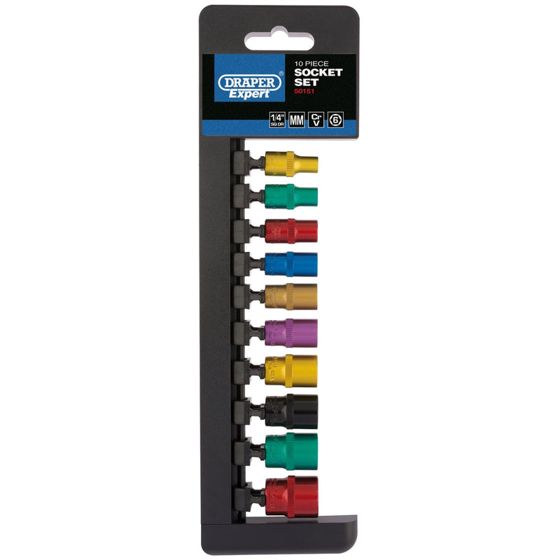 Draper Metric Coloured Socket Set, 1/4" Sq. Dr. (10 Piece) 50151 Draper - Dynamic Drive