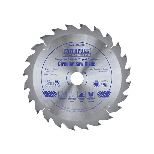 Faithfull TCT Cordless Trimsaw Blade 165 x 20mm x 24T POS Faithfull - Dynamic Drive