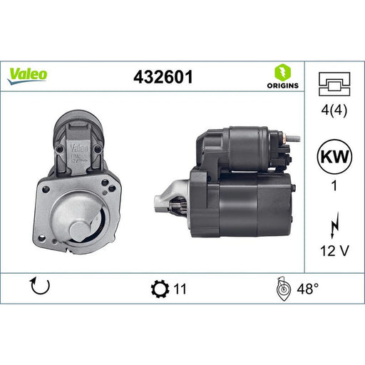 Valeo Starter Motor 12V 1kW Teeth 432601