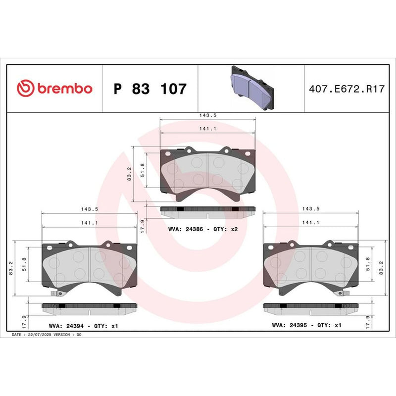 Brembo 4 x Front Brake Pad Set fits Hyundai Xg 2003-2005