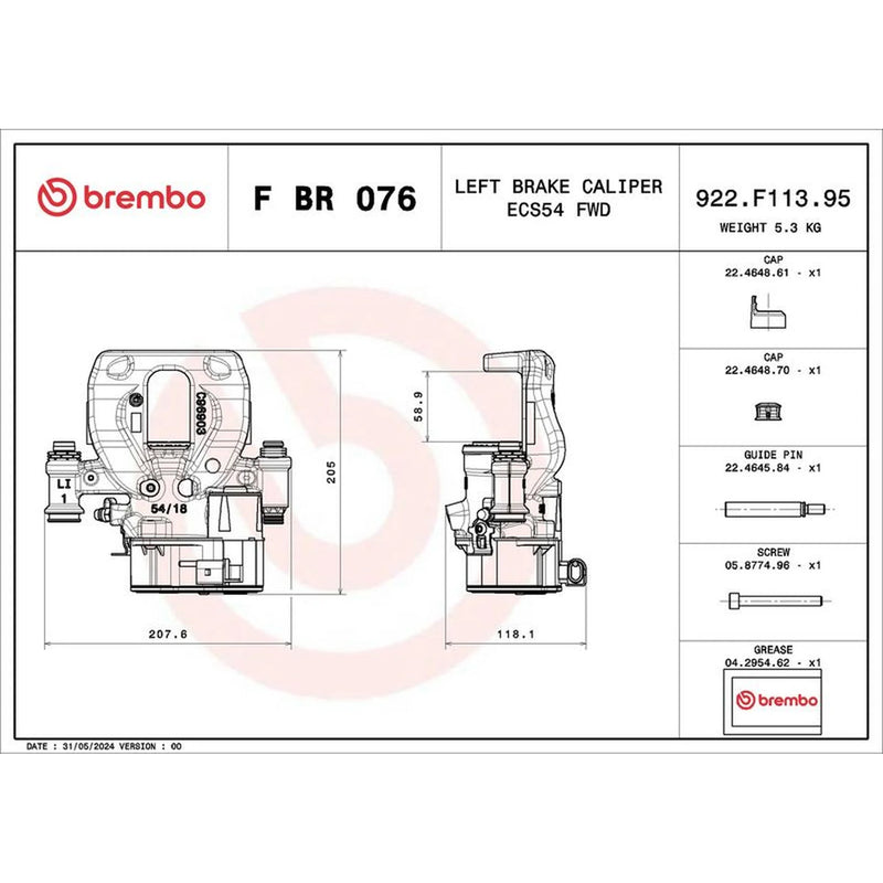 Brembo Brake Caliper Assembly fits Mercedes-Benz Sprinter 3,5-T 2020-2023