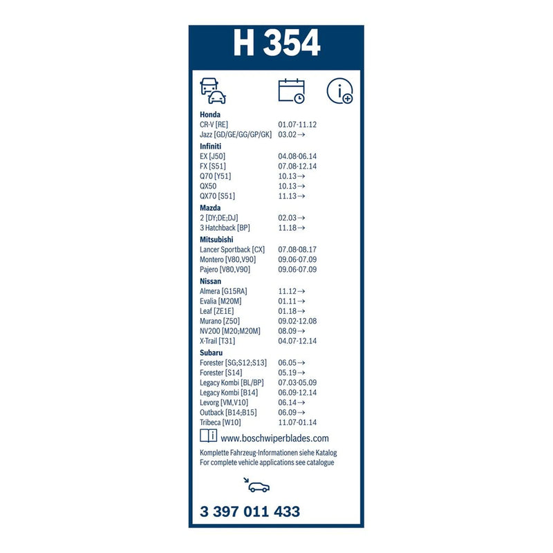 Bosch Conventional Wiper Blade 350mm — H354 fits Honda Civic 1991-1995 1.6