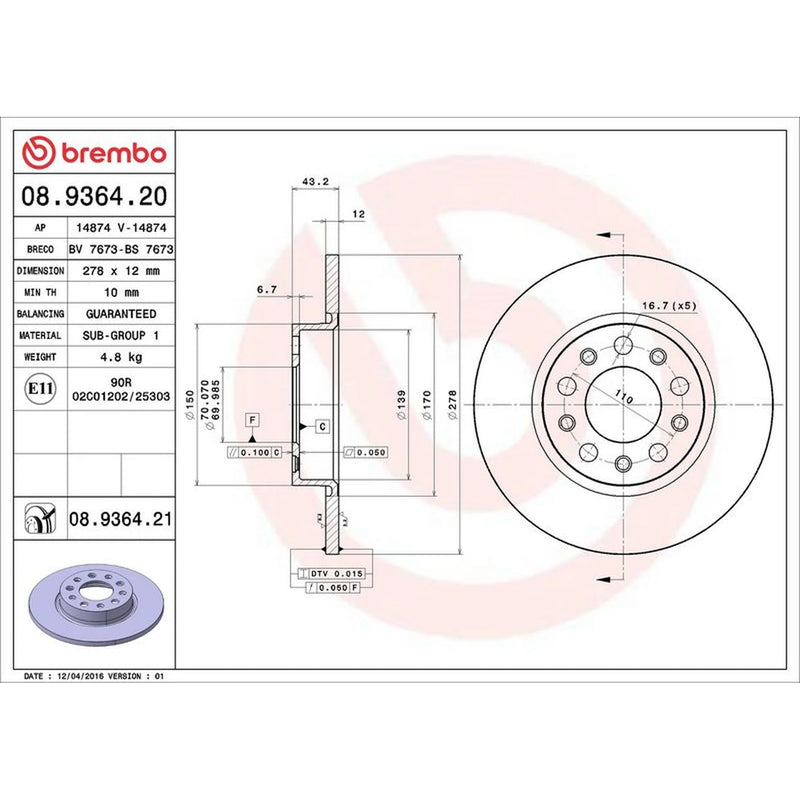 Brembo Rear Brake Solid Discs & Pads fits Alfa Romeo Giulietta 2010-2020