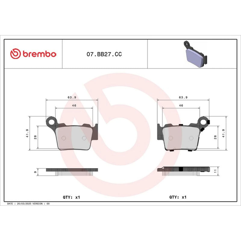 Brembo 2 x Rear Brake Pad Set fits Husqvarna Sm 2009 on