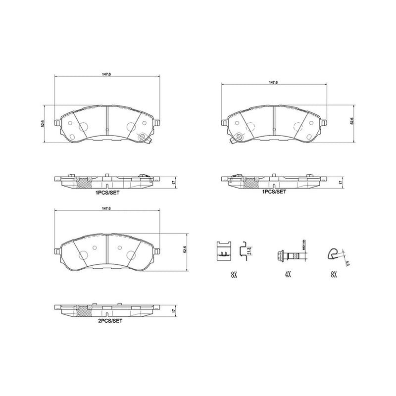 Brembo 4 x Rear Brake Pad Set fits Ford Ranger 2011 on 2.2 2.5 3.2