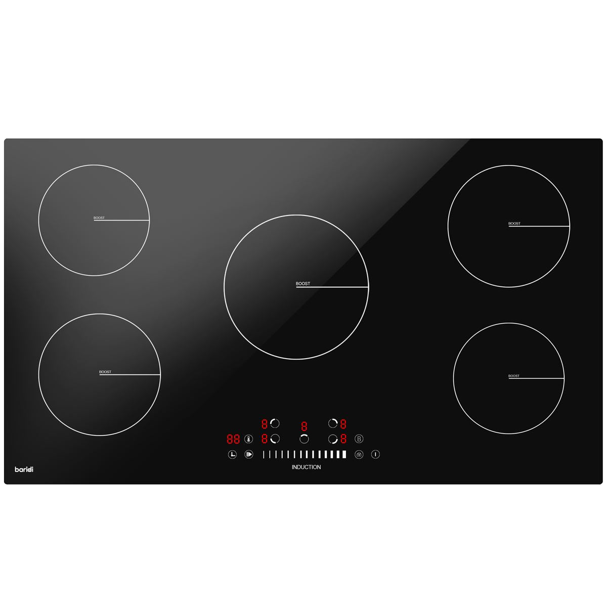 Baridi Integrated Induction Hob with 5 Cooking Zones 90cm 9300W Output Baridi - Dynamic Drive