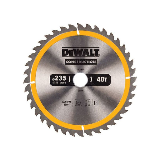 Dewalt Power Tools Portable Construction Circular Saw Blade 235 x 30mm x 40T DeWALT Power Tools - Dynamic Drive