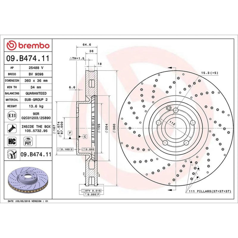 Brembo Front Brake / Discs & Pads fits Mercedes-Benz Sl 2012-2020