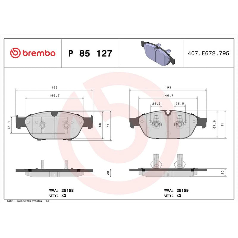 Brembo 4 x Front Brake Pad Set fits Audi A6 Allroad C7 2012-2018 3.0