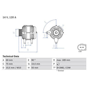 Bosch Car Alternator 12V fits BMW Z4 Roadster 2002-2005 2.2 2.5 3.0