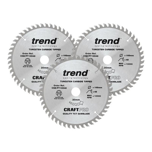 Trend CraftPro Panel Trim Saw Blade 165 x 20mm x 48T (Pack 3) Trend - Dynamic Drive
