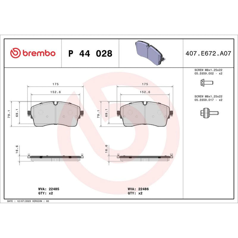 Brembo 4 x Front Brake Pad Set fits Jaguar E-Pace 2017-2018 2.0
