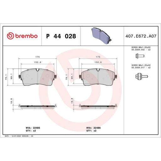 Brembo 4 x Front Brake Pad Set fits Jaguar E-Pace 2017-2018 2.0