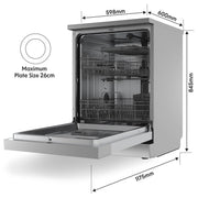 Baridi Regular Sized Freestanding Dishwasher 60cm Wide 14 Place Settings Silver Baridi - Dynamic Drive